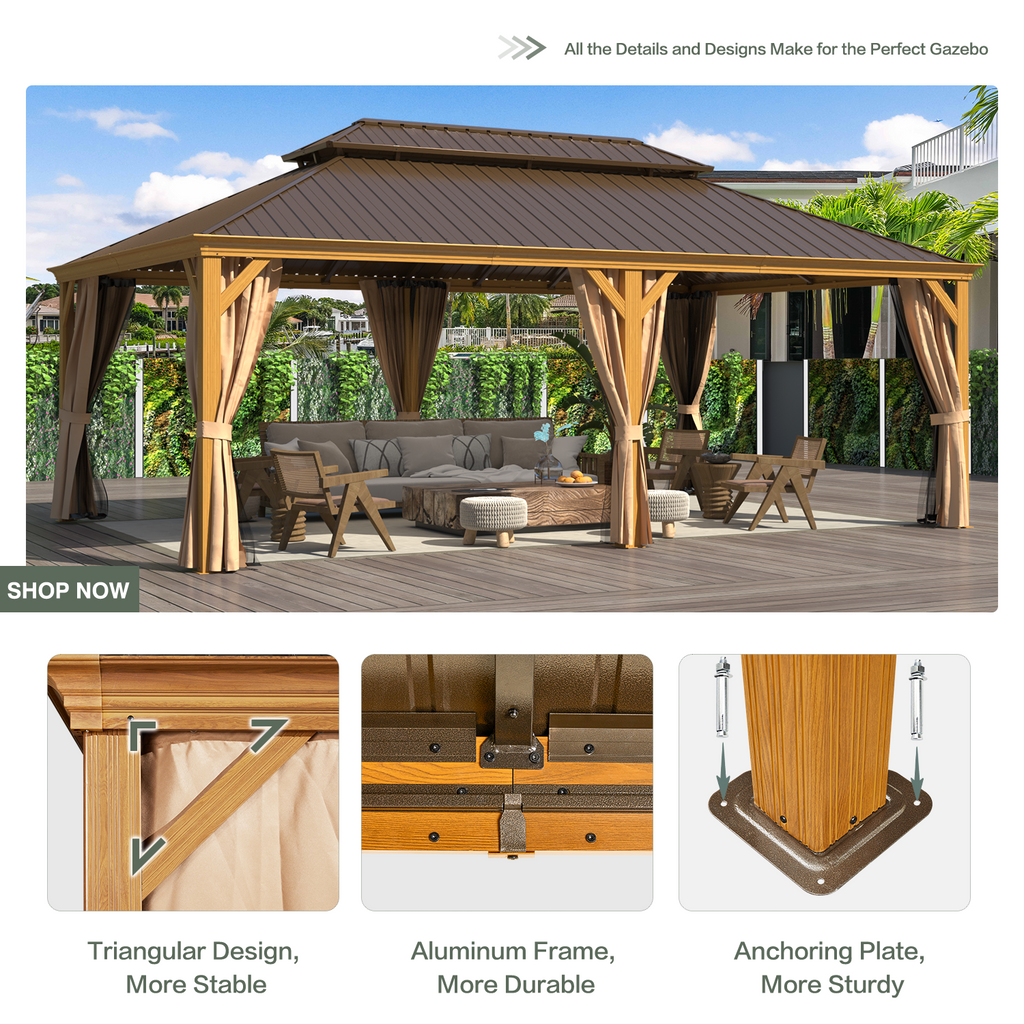 EROMMY 14X22 Hardtop Privacy Carport with Insect Screen