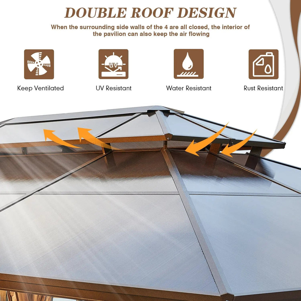 EROMMY 10X13 Gazebo with Polycarbonate Double Roof