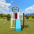 Erommy  Outdoor Wooden Playhouse for Kids - Fir Tree House with Slide, Climbing Ladder & Play Kitchen | Ages 4-8, Gray