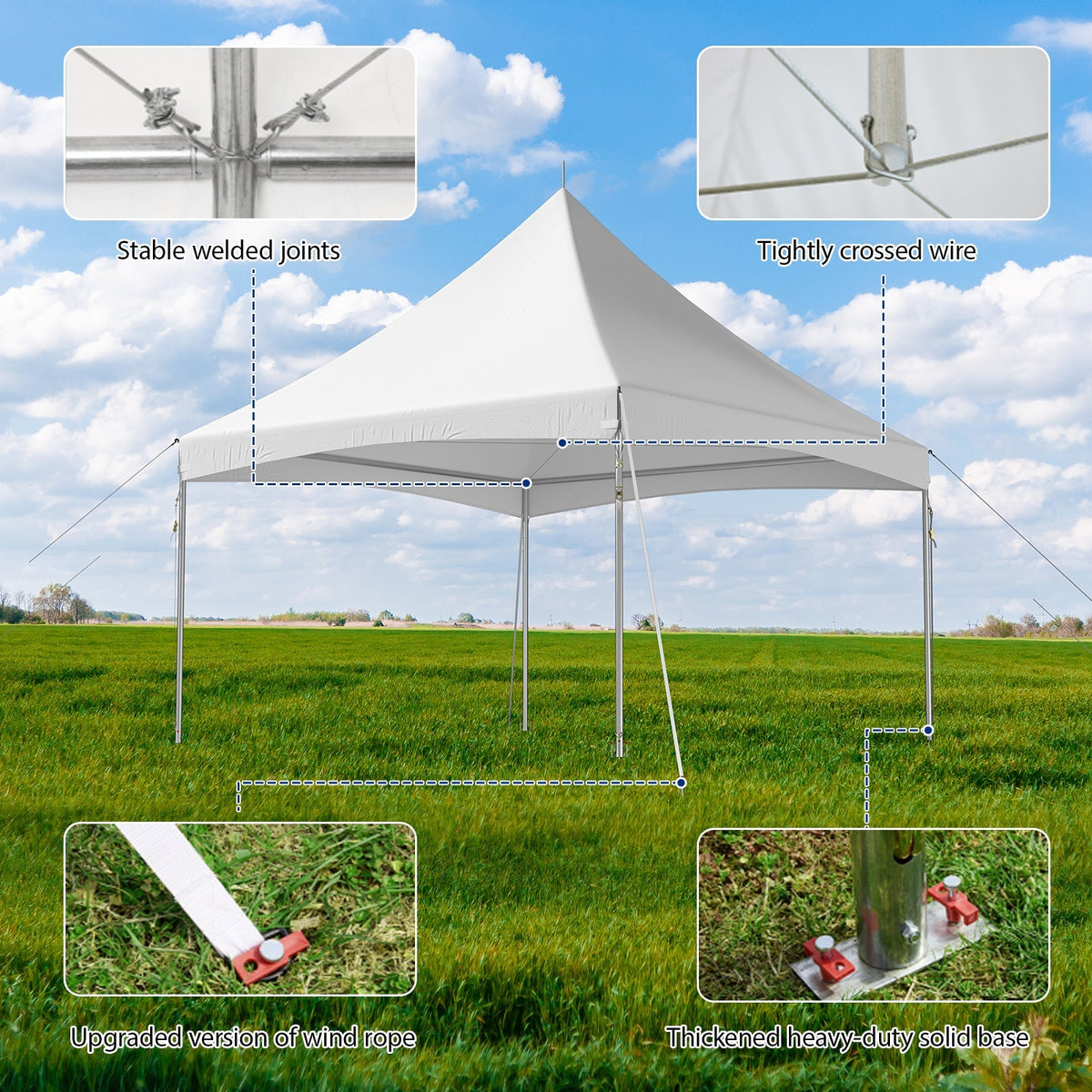 15x15 Ft Heavy Duty Tent Outdoor Wedding Tent Waterproof Patio Event Tents  for Parties Holiday BBQ Events, White