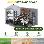8x10 FT Outdoor Storage Shed, Weather-Resistant Shed with Lockable Double Doors & Built-In Floor, Sloped Roof Outdoor Shed for Backyard, Patio & Lawn, Gray