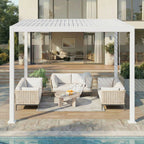 EROMMY 10' x 10' Outdoor Pergola with Adjustable Louvered Roof & Integrated Drainage, Heavy-Duty Metal Louvered Pergola for Patios, White