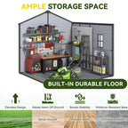 8x8 FT Outdoor Storage Shed, Weather-Resistant Shed with Lockable Double Doors & Built-In Floor, Sloped Roof Outdoor Shed for Backyard, Patio & Lawn, Black