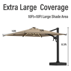 EROMMY 10 X 10 Cantilevered Umbrella with LED Lights, Base Excluded - Brown