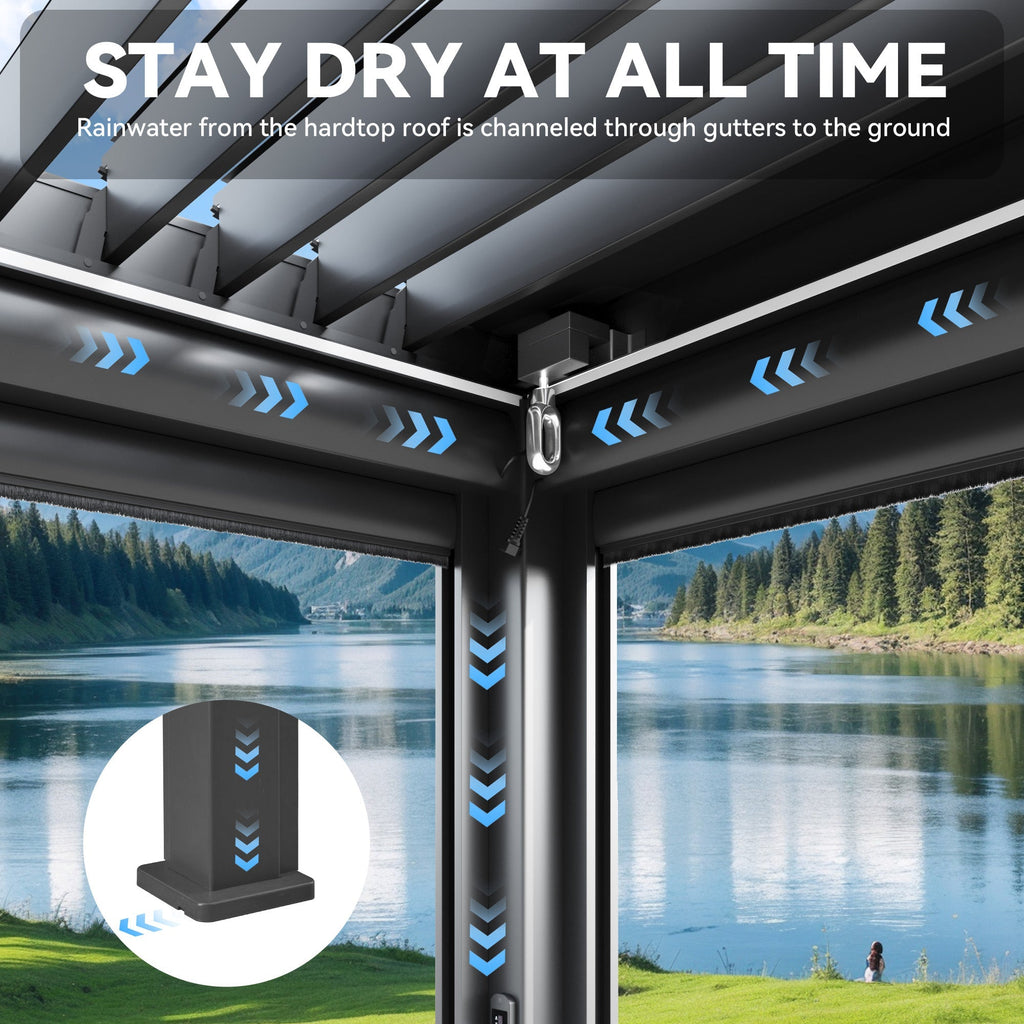 EROMMY 10x13 Motorized Pergola with Adjustable Louvers –Wood Grain