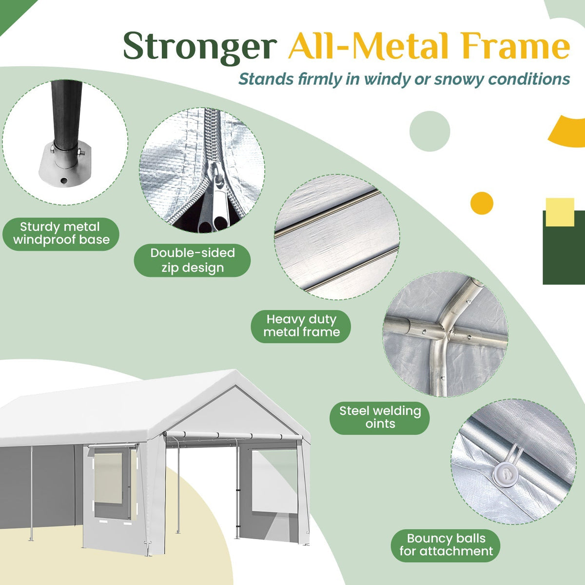 EROMMY 12' x 24' Heavy Duty Carport，Portable Garage with UV Protection & Steel Frame, Car Port with Removable Sidewalls, All-Season Car Canopy for Tractor, Truck, Boat, White