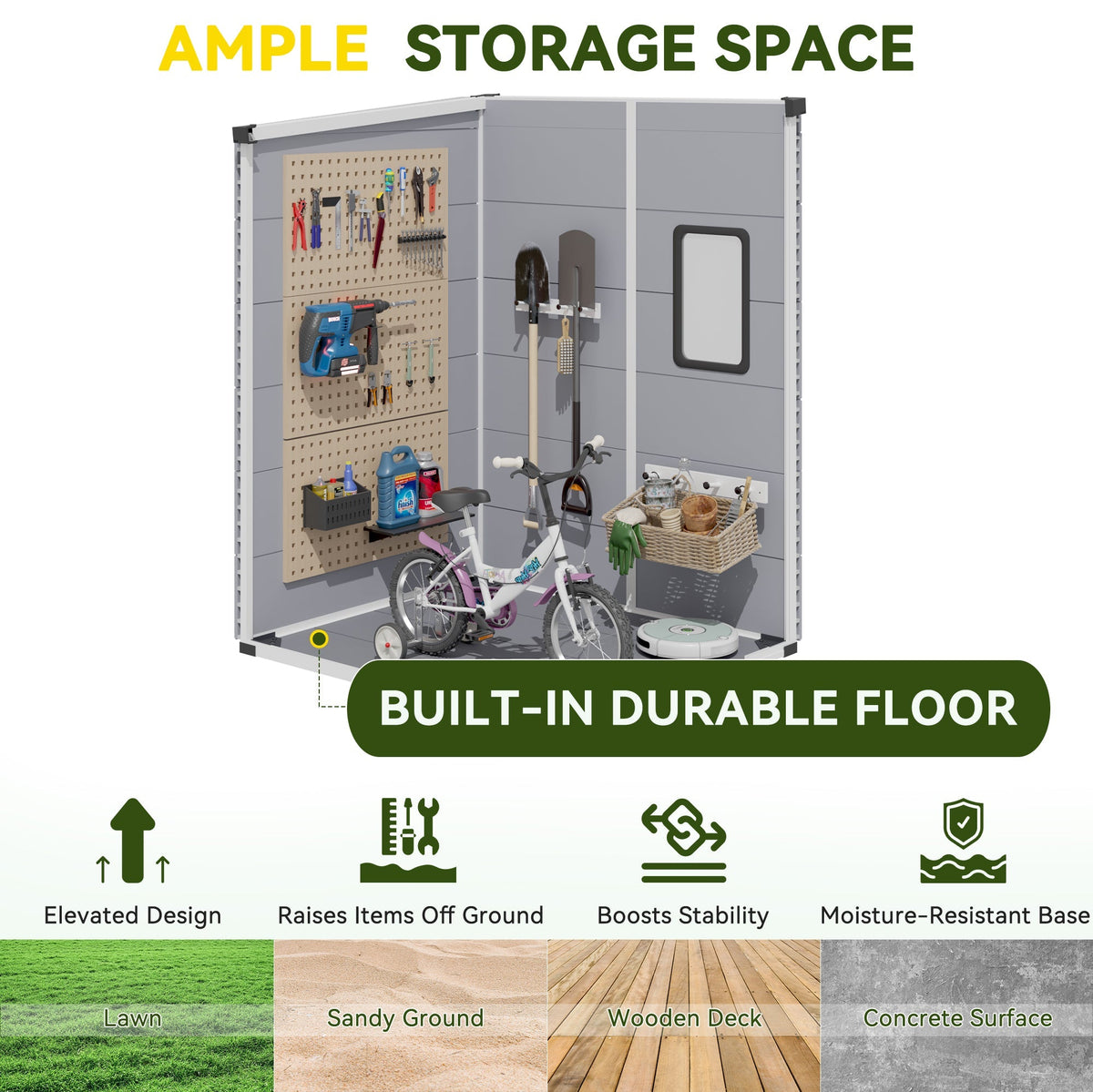 4x5 FT Outdoor Storage Shed, Weather-Resistant Shed with Lockable Double Doors & Built-In Floor, Sloped Roof Outdoor Shed for Backyard, Patio & Lawn, Gray