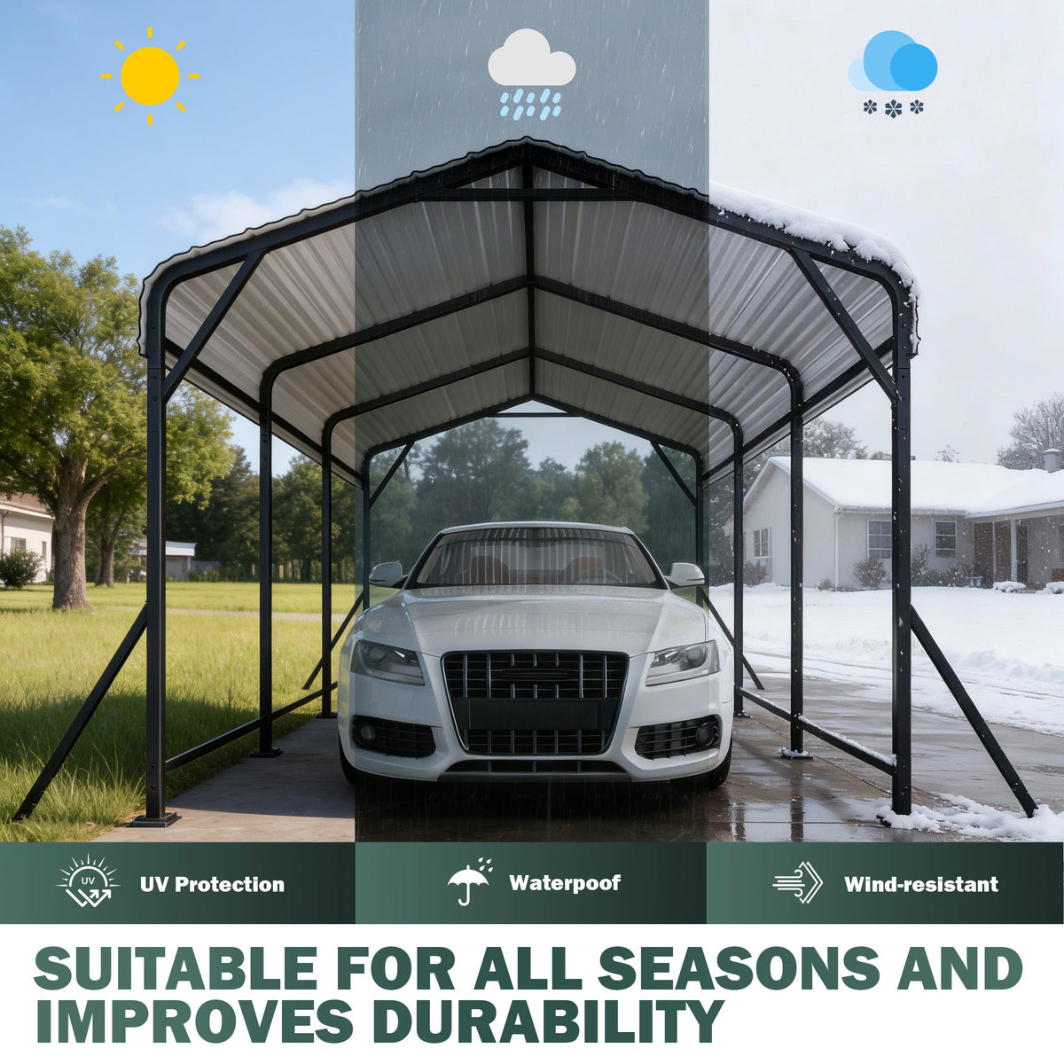 EROMMY 10' x 15' Outdoor Steel Carport with Galvanized Steel Frame and Roof