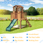 Erommy  Outdoor Wooden Playhouse for Kids - Fir Tree House with Slide, Climbing Ladder & Play Kitchen | Ages 4-8, Wood