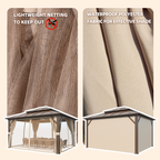 EROMMY 12' x 14' Hardtop Gazebo, Outdoor Gazebo with Polycarbonate Vertical Stripe Double Canopy, Aluminum Gazebo with Netting and Curtains for Patios