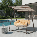EROMMY 2-Seat Patio Swing Chair with Adjustable Canopy, Beige