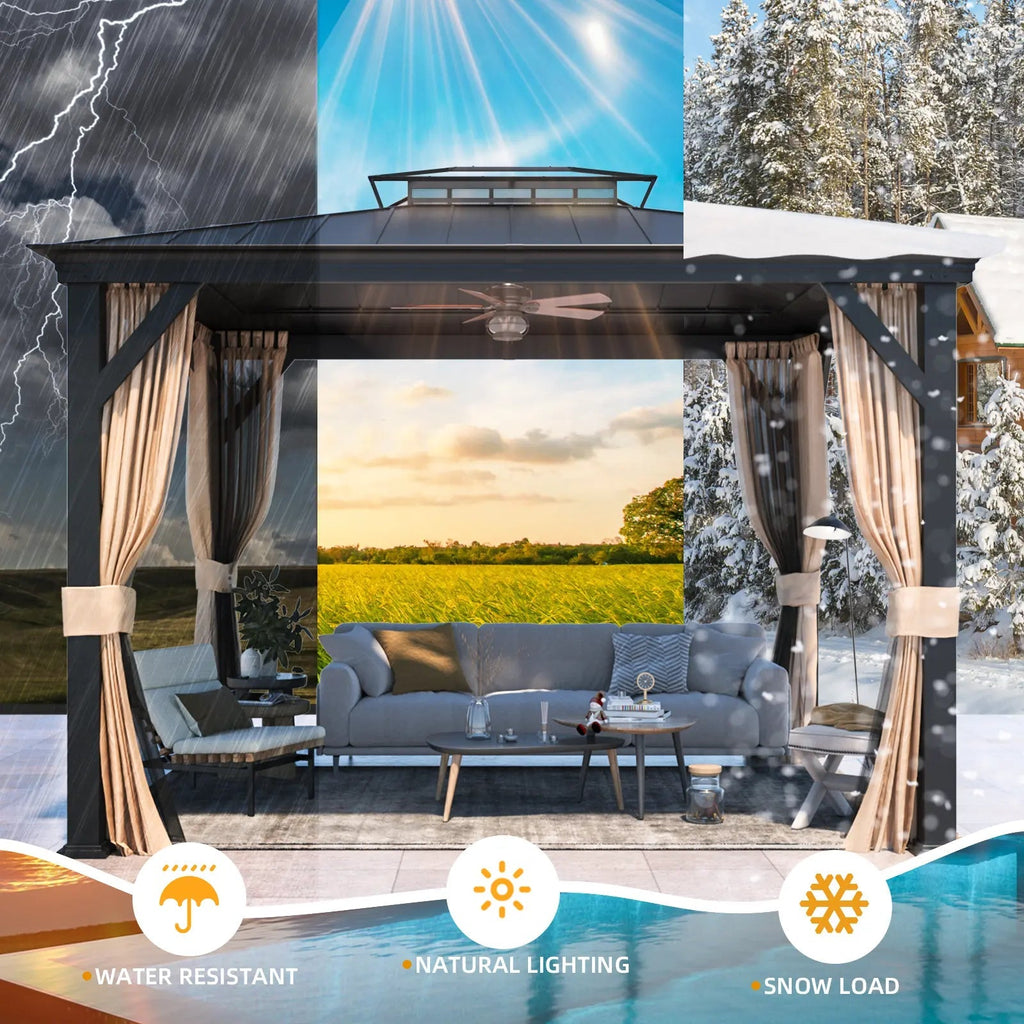 EROMMY 10X12 Gazebo with Double Galvanized Steel Roof