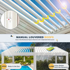 EROMMY 12x20 Large Aluminum Pergola with Louvered Canopy – White