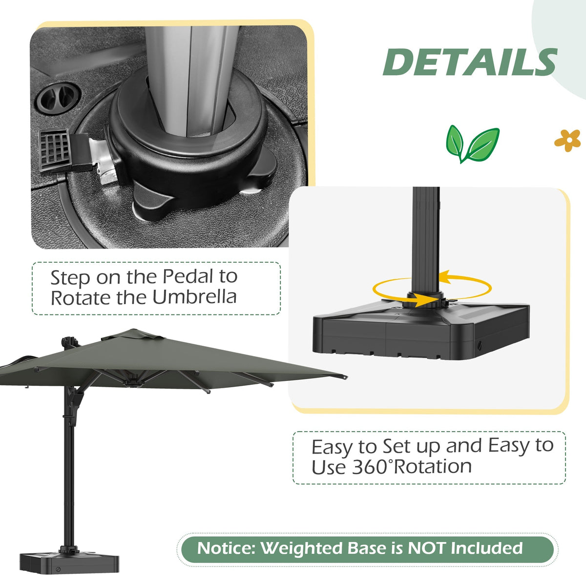 EROMMY 10 x 13 Outdoor Large Offset Umbrella, Base Excluded - Gray