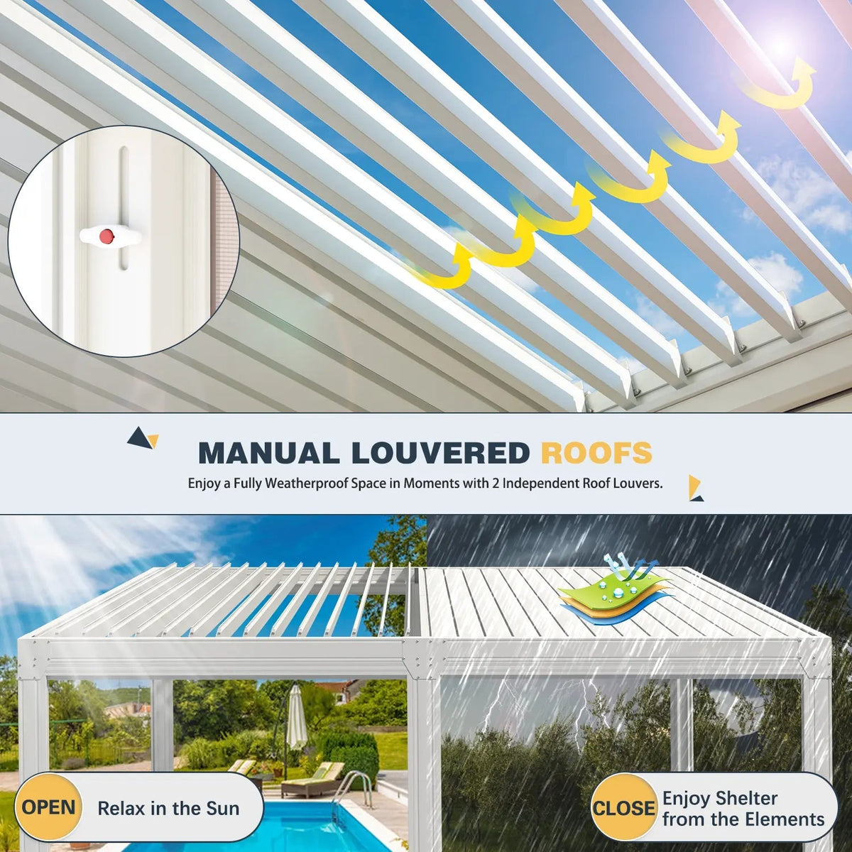 EROMMY 12x16 Aluminum Pergola with Waterproof Roof Panels – White