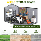 8x12 FT Outdoor Storage Shed, Weather-Resistant Shed with Lockable Double Doors & Built-In Floor, Sloped Roof Outdoor Shed for Backyard, Patio & Lawn, Black