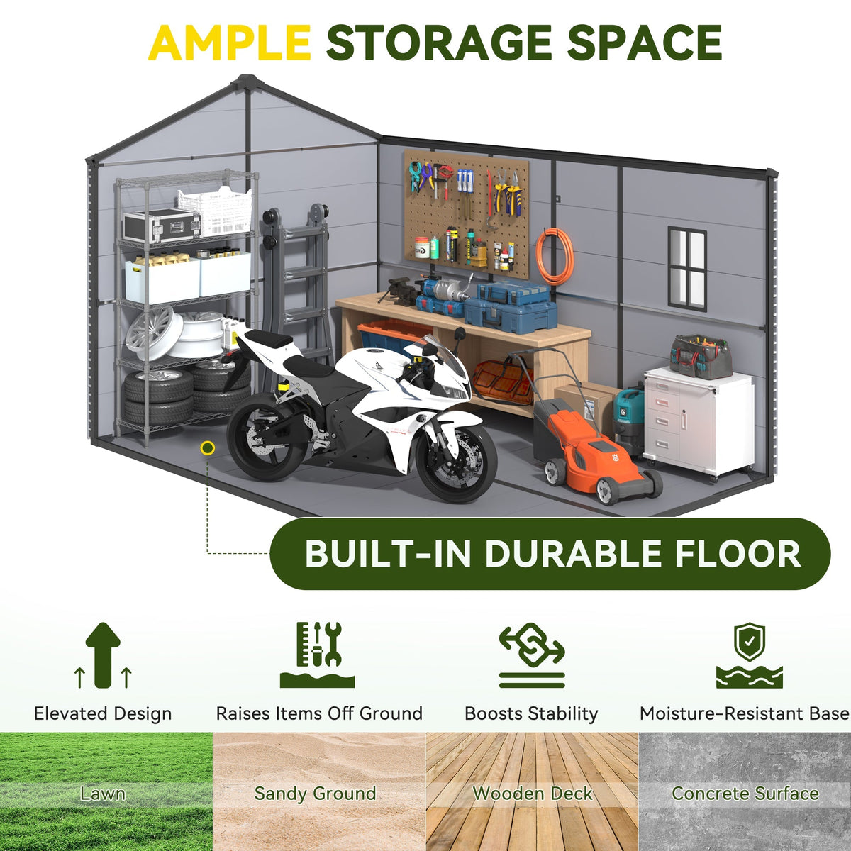 8x12 FT Outdoor Storage Shed, Weather-Resistant Shed with Lockable Double Doors & Built-In Floor, Sloped Roof Outdoor Shed for Backyard, Patio & Lawn, Black