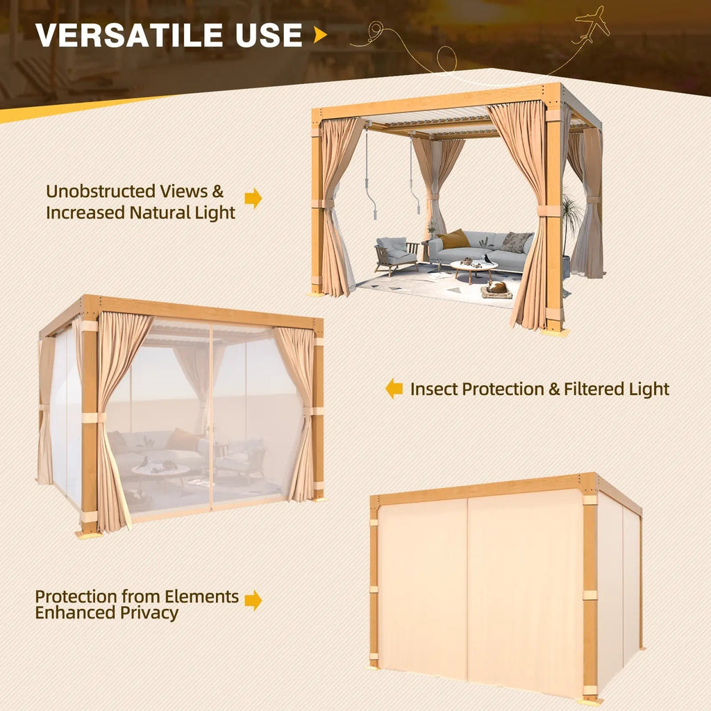 EROMMY 10X10 Pergola with Louvered Adjustable Roof – Wood Grain