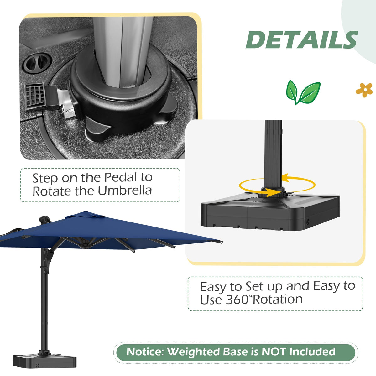 EROMMY 10 × 13 Cantilever Patio Umbrella, Base Excluded – Navy