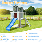 Erommy  Outdoor Wooden Playhouse for Kids - Fir Tree House with Slide, Climbing Ladder & Play Kitchen | Ages 4-8, Gray