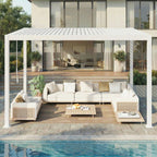 EROMMY 10' x 12' Outdoor Pergola with Adjustable Louvered Roof & Integrated Drainage, Heavy-Duty Metal Louvered Pergola for Patios, White
