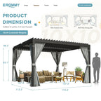 EROMMY 10x10 Louvered Pergola with Waterproof Rain Cover – Dark Grey