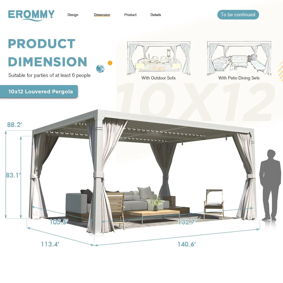 EROMMY 10x12 Outdoor Aluminum Pergola with Louvered Roof – White