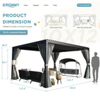 EROMMY 10x12 Outdoor Louvered Pergola with Adjustable Roof– Dark Grey
