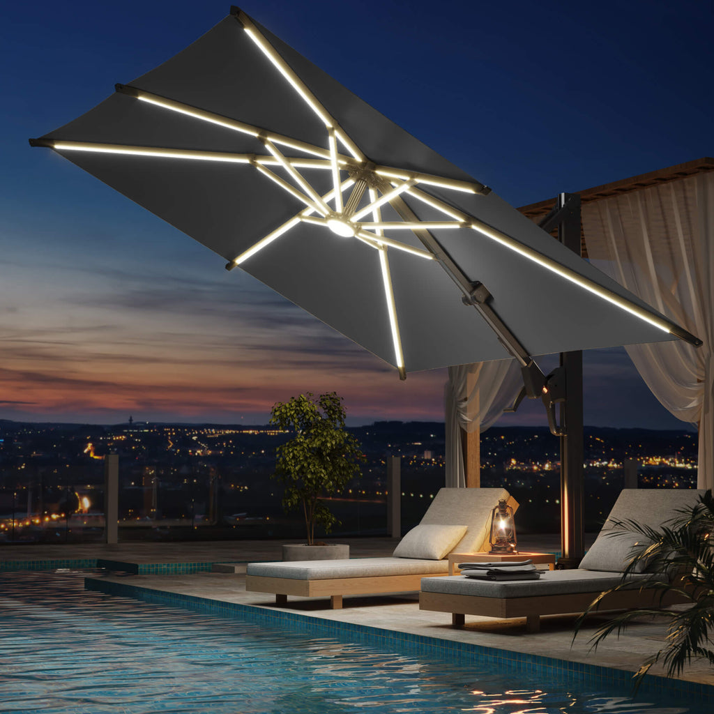 EROMMY 10 X 10 Outdoor Weather-resistant Umbrella with LED, Base Excluded - Gray