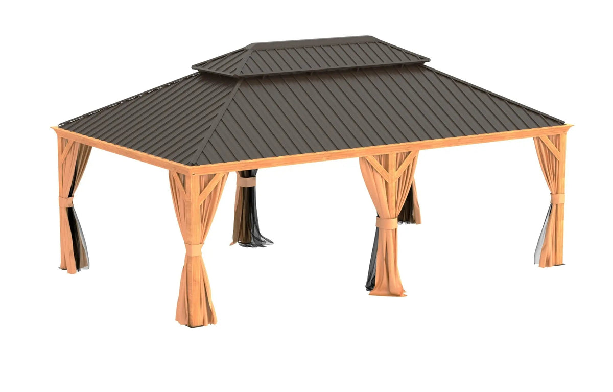 EROMMY 12X22 Hardtop Rectangular Gazebo with Metal Double Roof