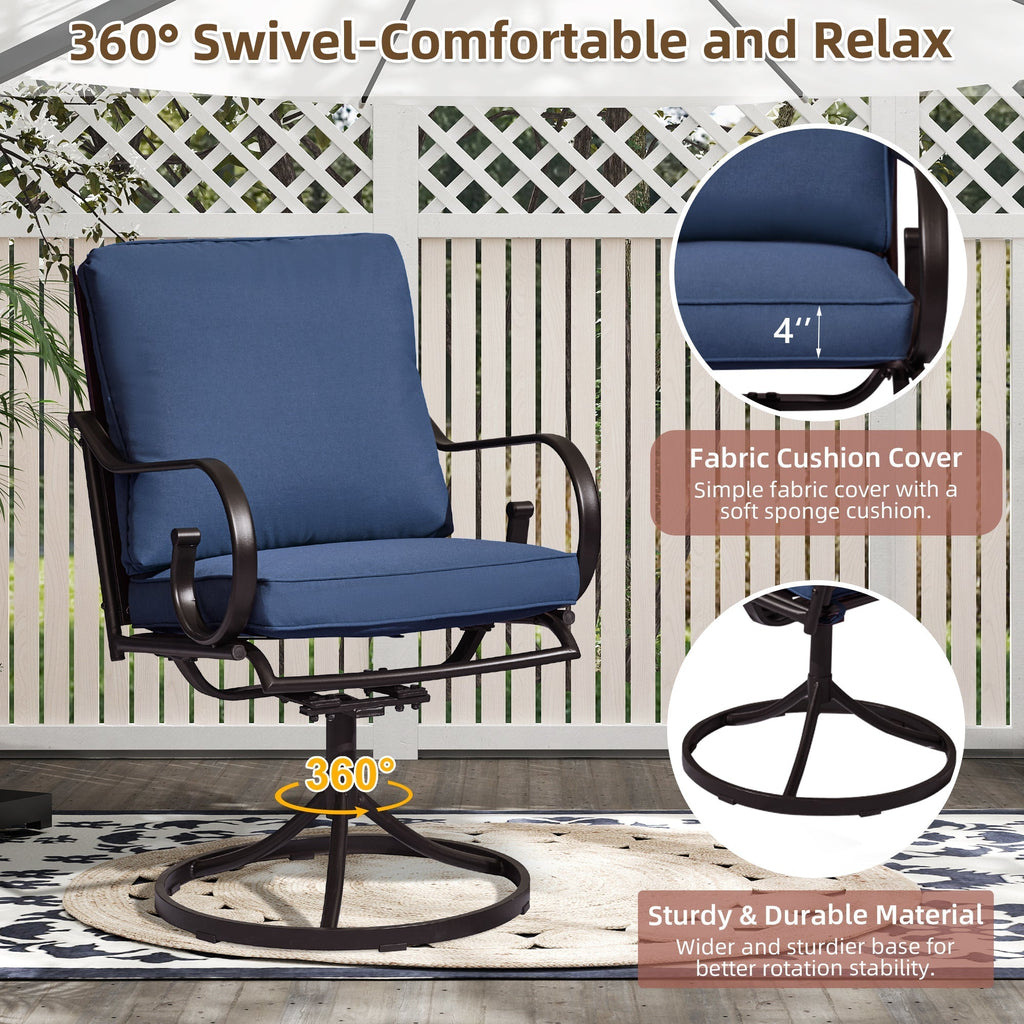 Erommy  Patio Swivel Chair Set of 2, Outdoor Dining Chairs with Cushions, Blue