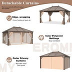 EROMMY 10' x 13' Hardtop Gazebo Hardtop Gazebo, Outdoor Galvanized Steel Canopy, Aluminum Furniture with Netting for Garden, Patio