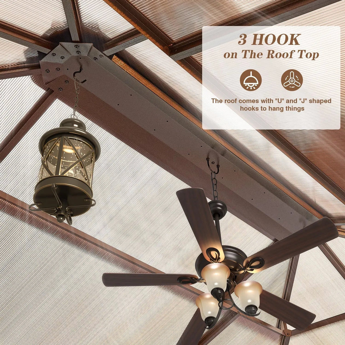 EROMMY 12' x 16' Patio Hardtop Gazebos Canopy Polycarbonate Double-Roof w/ Netting & Curtains