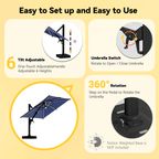 EROMMY 10 X 10 Outdoor Weather-resistant Umbrella with LED, Base Excluded - Navy