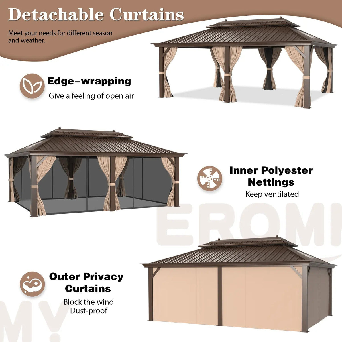 EROMMY 12X20 Hardtop Gazebo with Netting for Deck and Patio