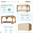 EROMMY 12x12 louvered pergola with Louvered Roof  for Decks, Gardens and Backyards, Wood Grain