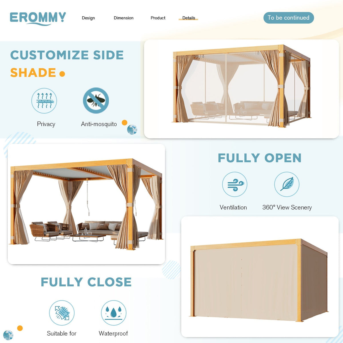 EROMMY 12x12 louvered pergola with Louvered Roof  for Decks, Gardens and Backyards, Wood Grain