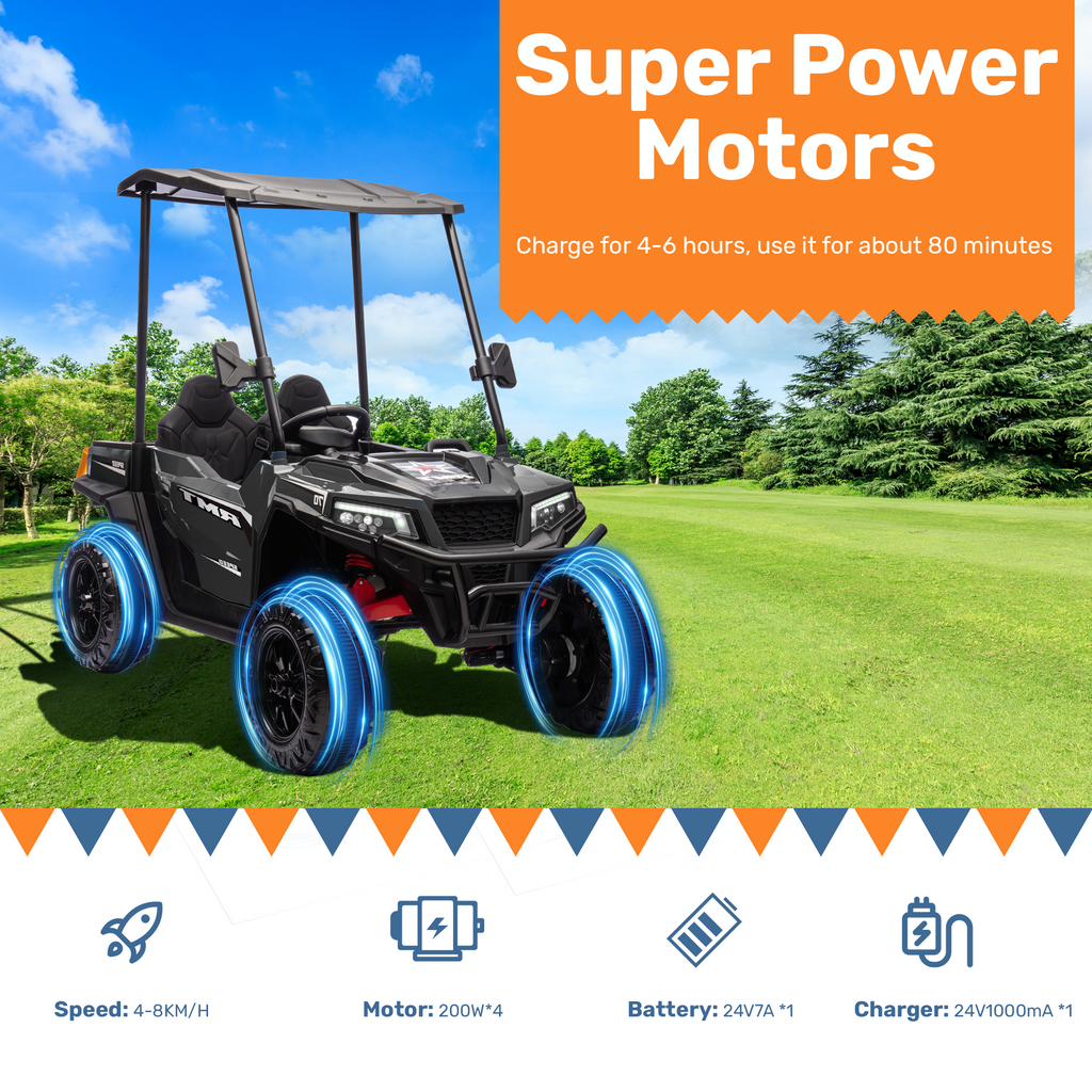 EROMMY 24V Ride on Electric Kids UTV Side by Side – Black