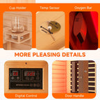 EROMMY 2-Person Indoor Infrared Sauna for Home, Far Infrared Sauna with Red Light Therapy, Chromotherapy Lighting, 6 Carbon Heaters & Bluetooth Speaker, Natural Wood