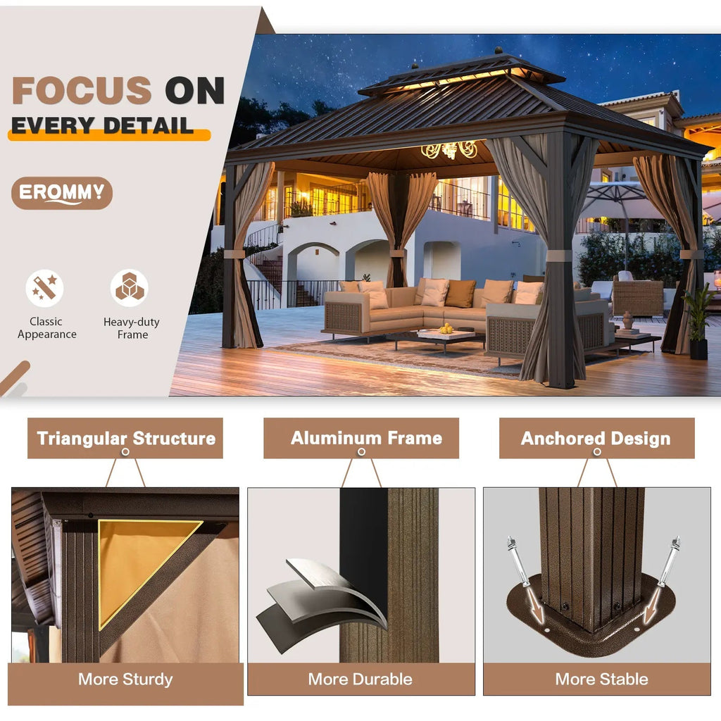 EROMMY 12X14 Hardtop Gazebo with Canopy for Poolside and Outdoor