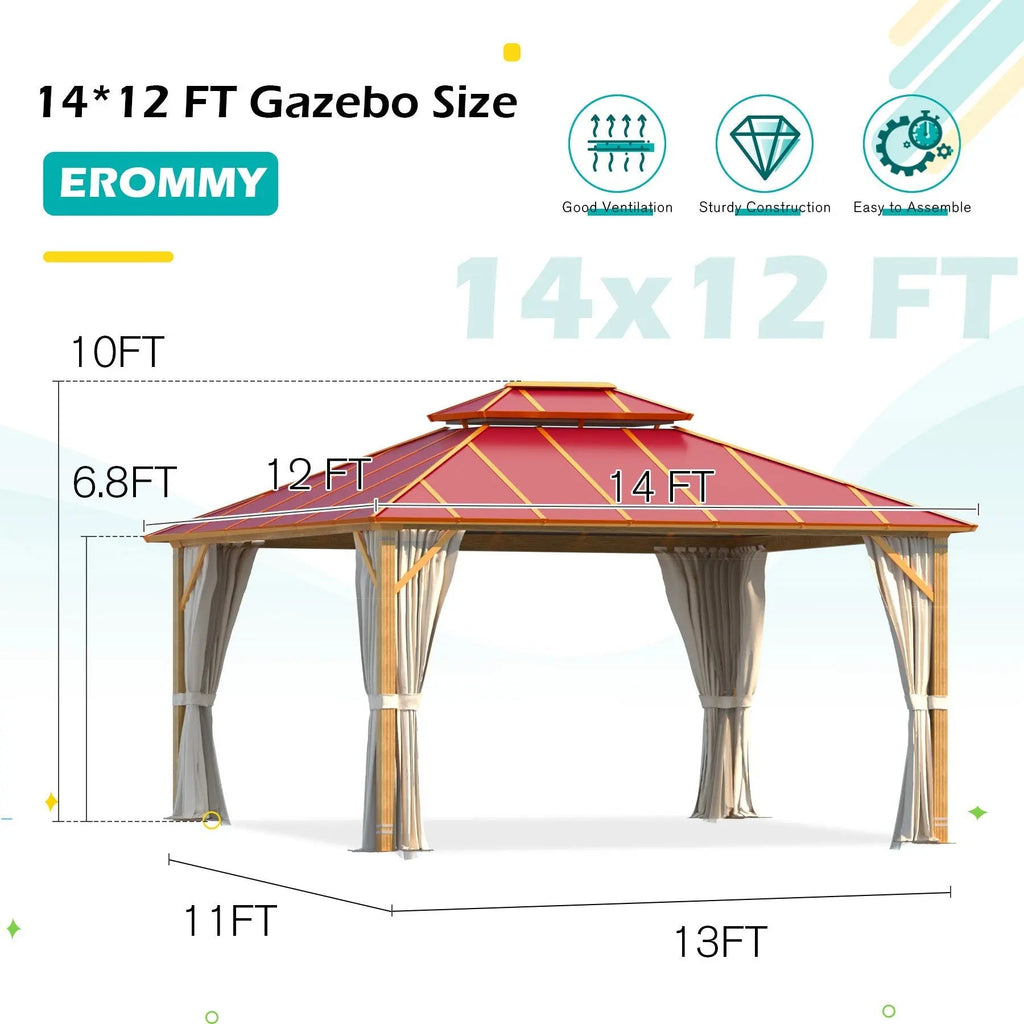EROMMY 12X14 Aluminum Patio Gazebo with Double Roof
