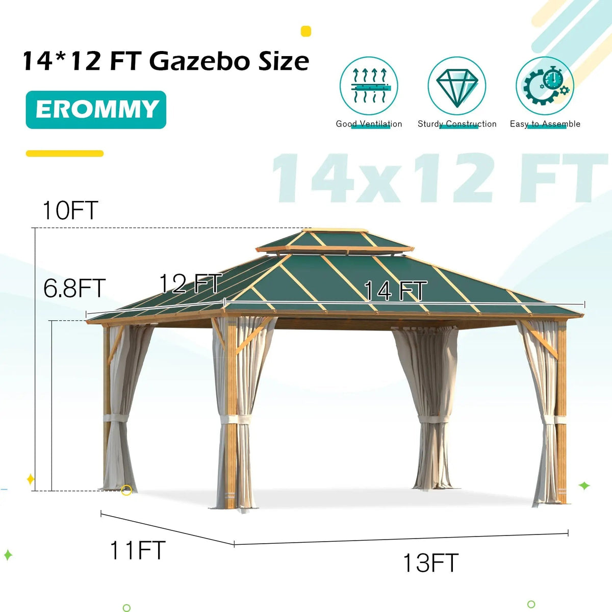 EROMMY 12x14 Hardtop Patio Gazebo