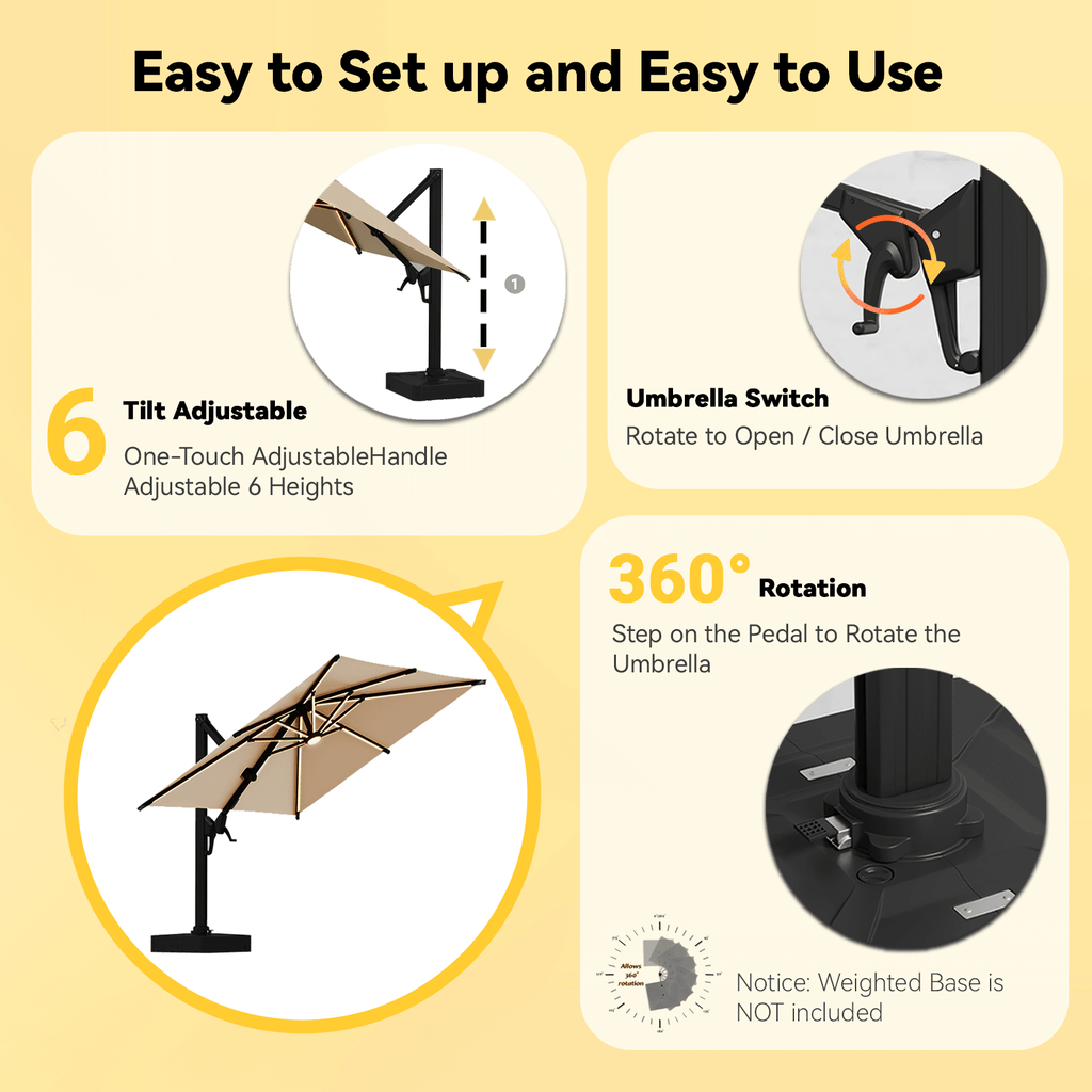 EROMMY 10 X 10 Cantilevered Umbrella with LED Lights, Base Excluded - Brown