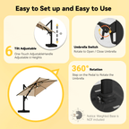 EROMMY 10 X 10 Cantilevered Umbrella with LED Lights, Base Excluded - Brown