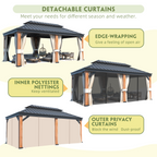 EROMMY 12X20 Wooden Finish Coated Aluminum Gazebo with Metal Roof