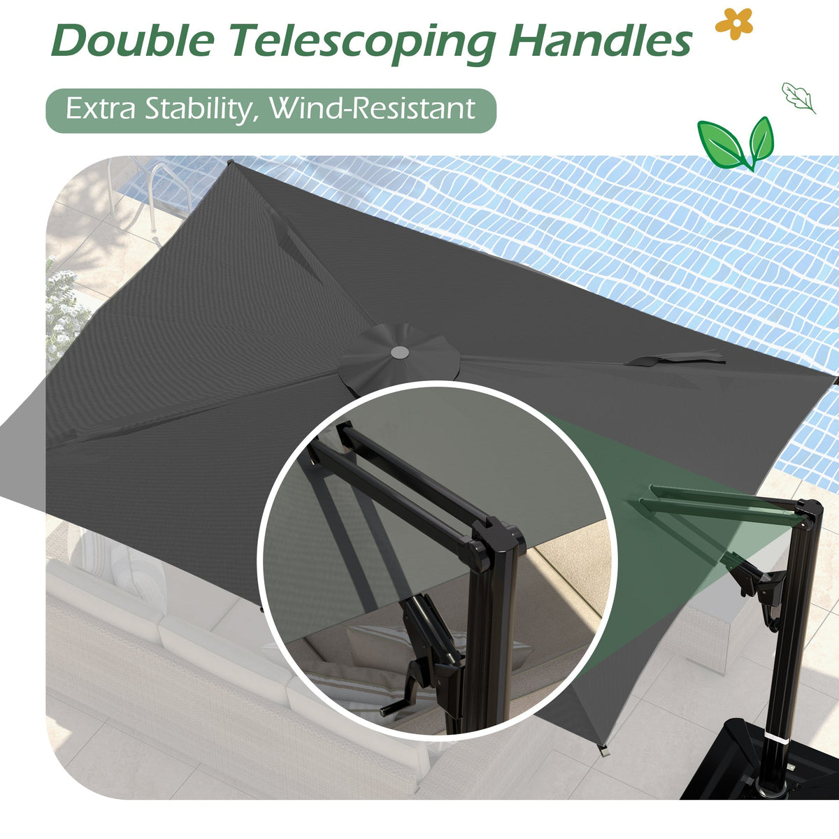 EROMMY 10 x 13 Outdoor Large Offset Umbrella, Base Excluded - Gray