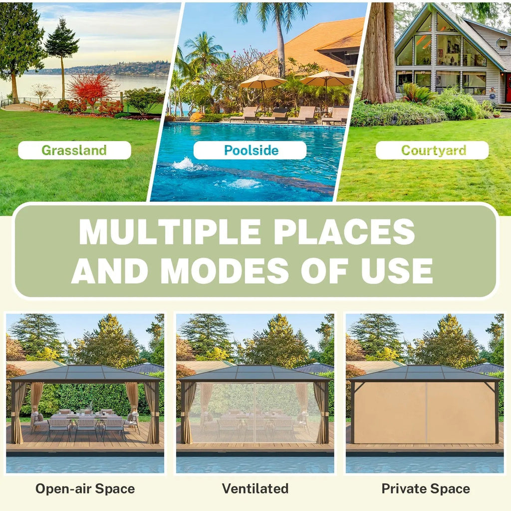 EROMMY 12' x 16'  Hardtop Gazebo, Outdoor Polycarbonate Roof Canopy, Aluminum Frame Permanent Pavilion