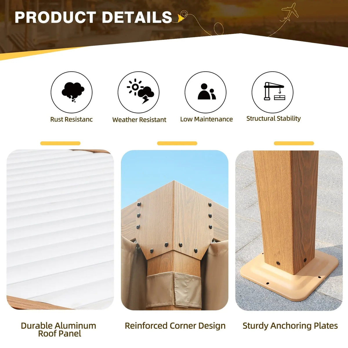 EROMMY 12X20 Adjustable Pergola with Louvers – Wood Grain
