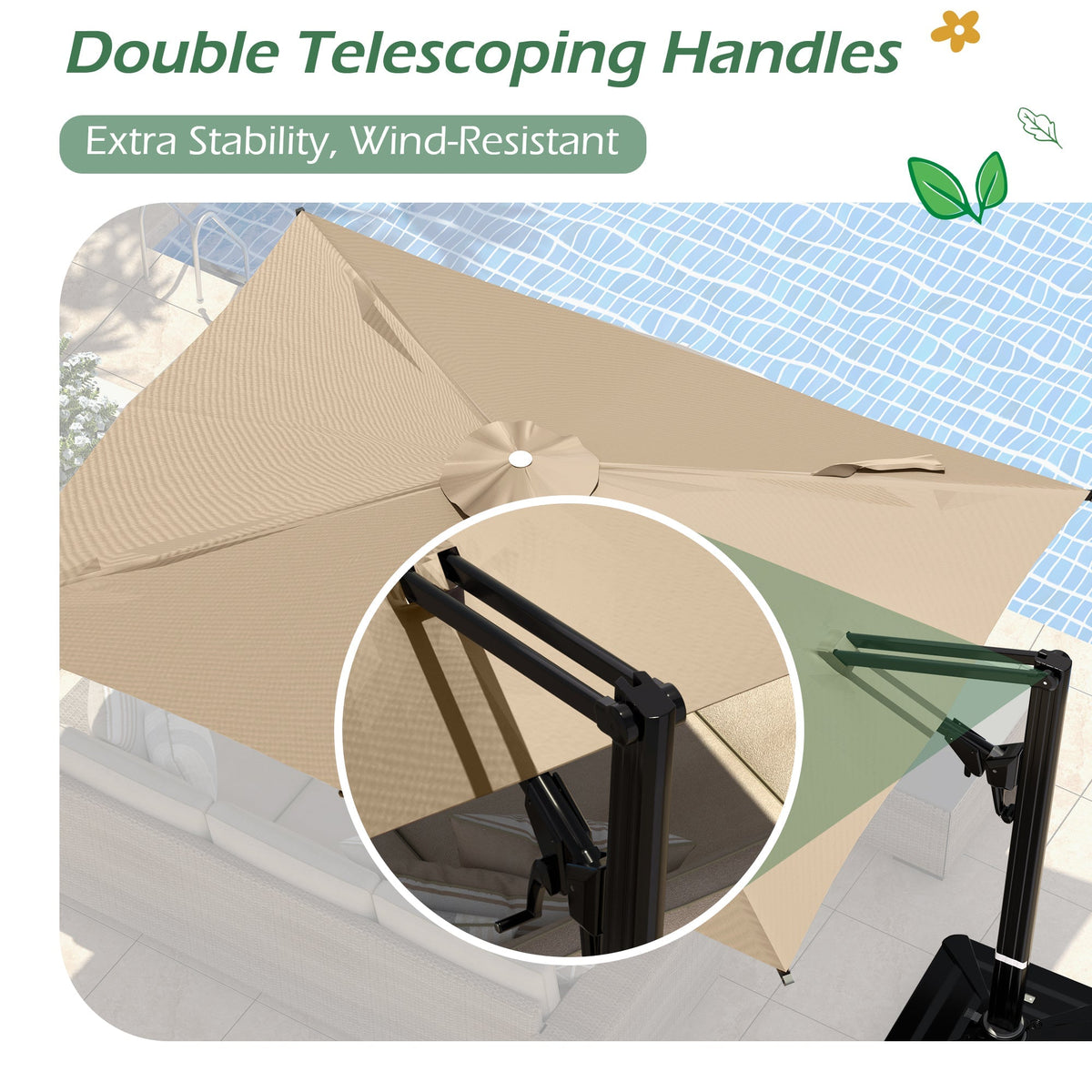 EROMMY 10 x 13 Outdoor Large Offset Umbrella, Base Excluded - Brown