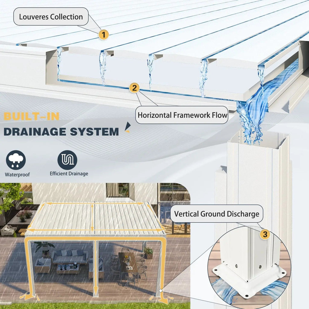 EROMMY 12x16 Aluminum Pergola with Waterproof Roof Panels – White